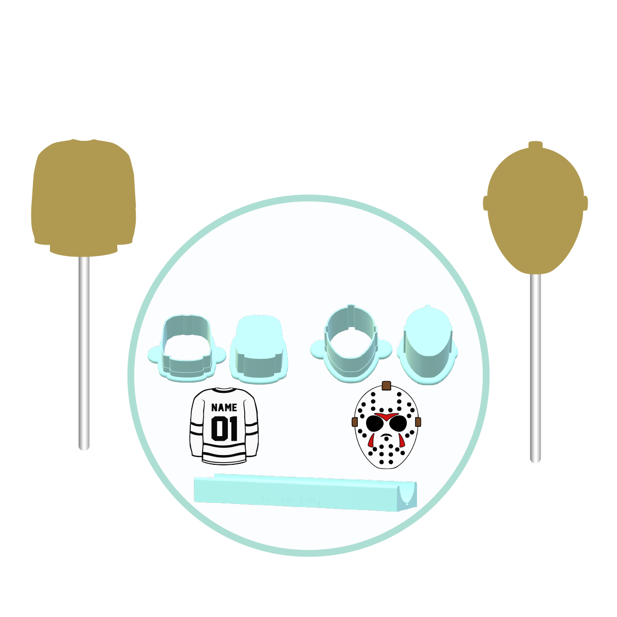 Hockey Cake Pop Molds |Jersey 2in x 1.7in / Mask 2.1in x 1.6in
