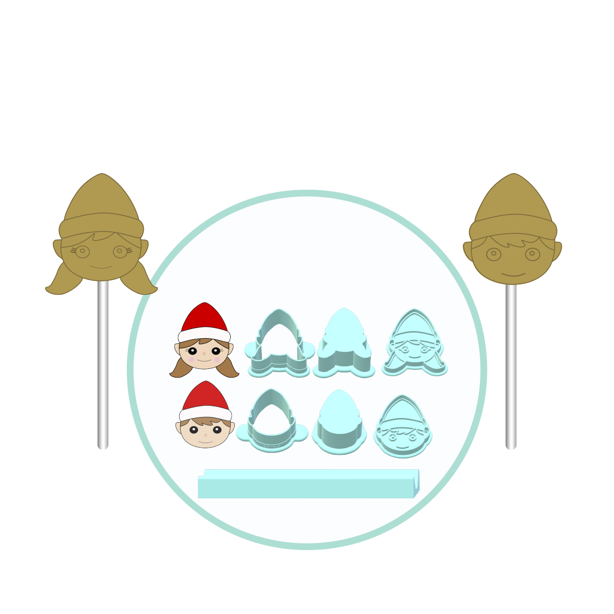 Christmas Elf Cake Pop Molds with Embosser Stamp| Deluxe Cutter, Popper, and Tray Option