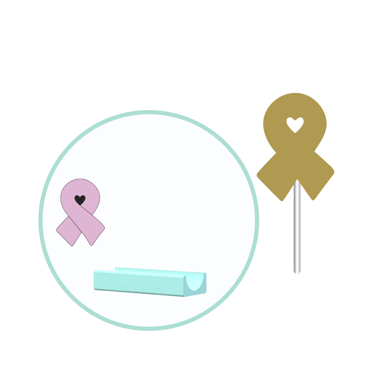 Cancer Ribbon Cake Pop Mold with Heart Embosser | Deluxe Cutter, Popper, and Tray Option