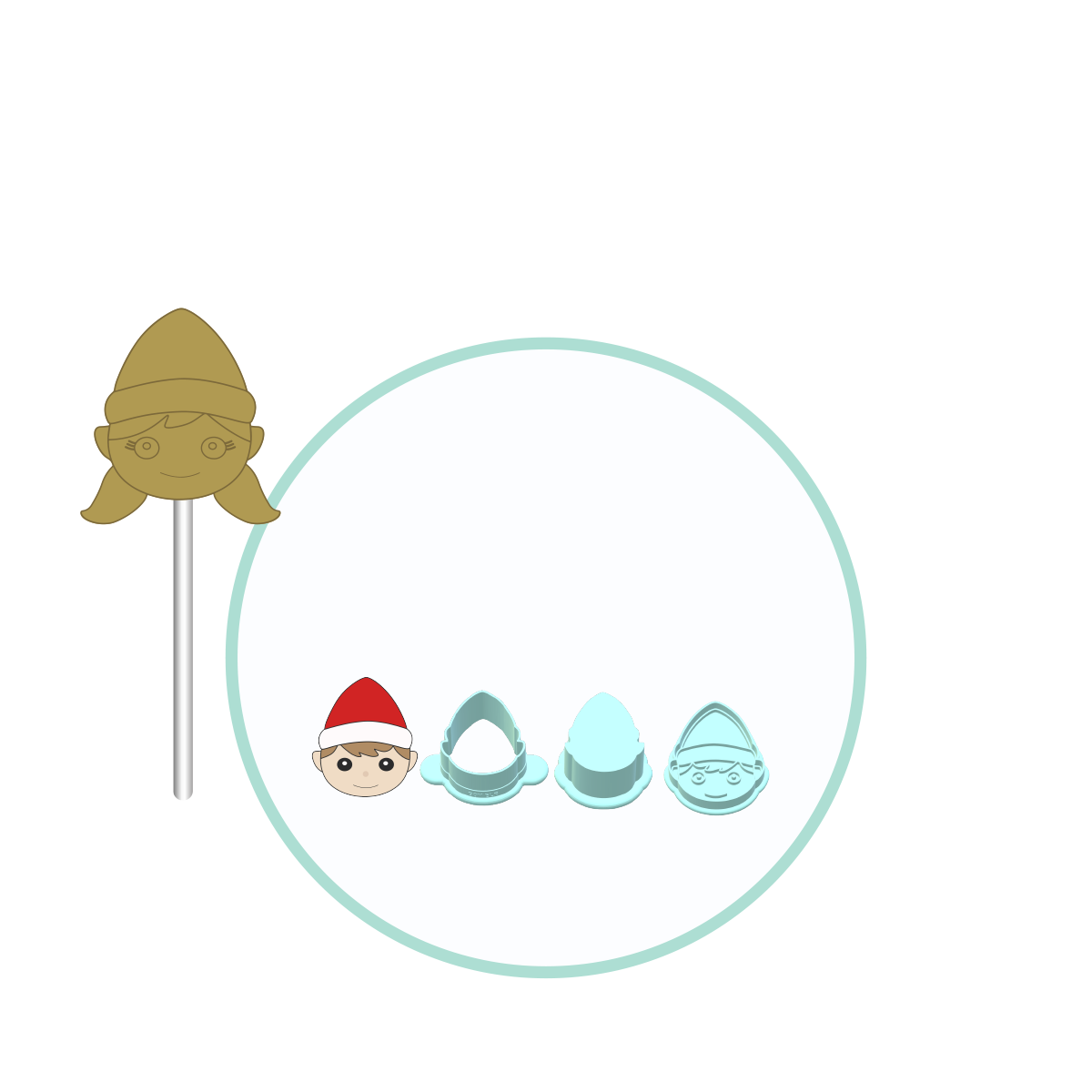 Christmas Elf Cake Pop Molds with Embosser Stamp| Deluxe Cutter, Popper, and Tray Option