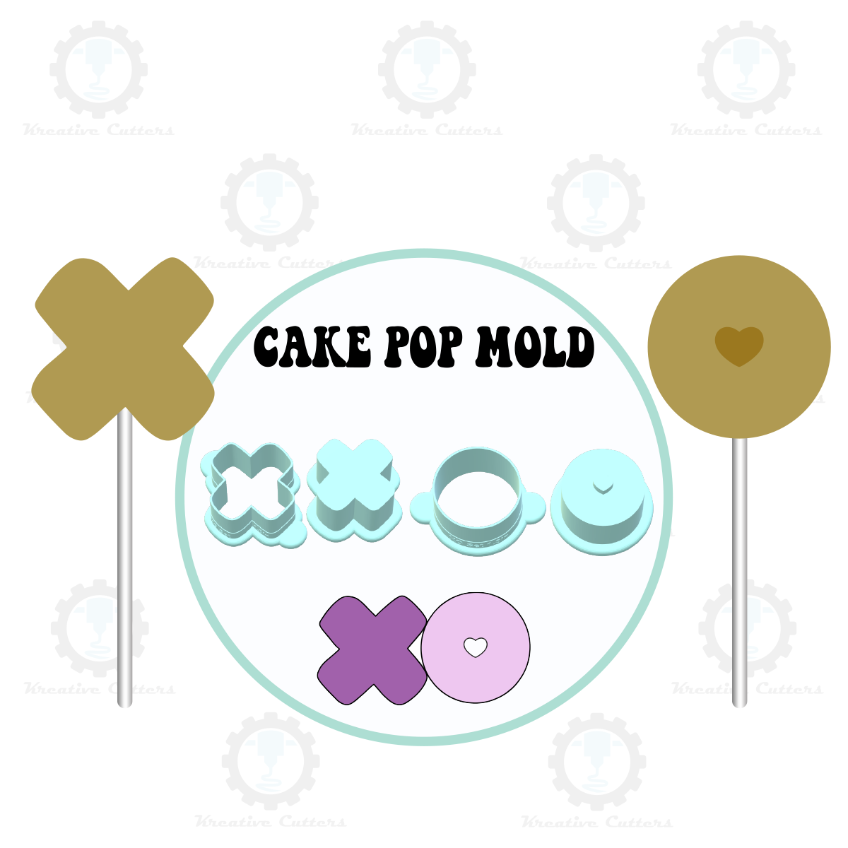 Valentines XO Cake Pop Mold with Heart Embosser | Deluxe Cutter and Popper