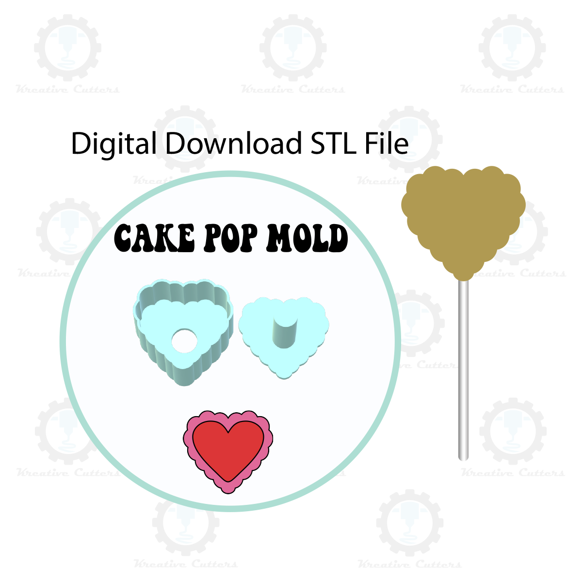 Valentines Scalloped Heart Cake Pop Mold | Digital Download STL File