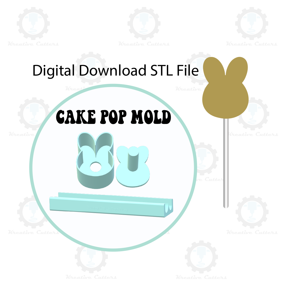 Standard Bunny Cake Pop Mold with 9in Tray | Digital Download STL File
