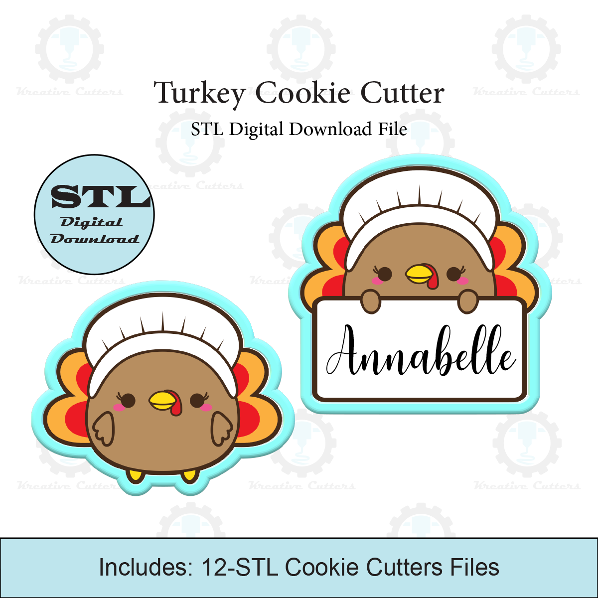 Turkey Cookie Cutter | With personalized Text Box Option | STL File