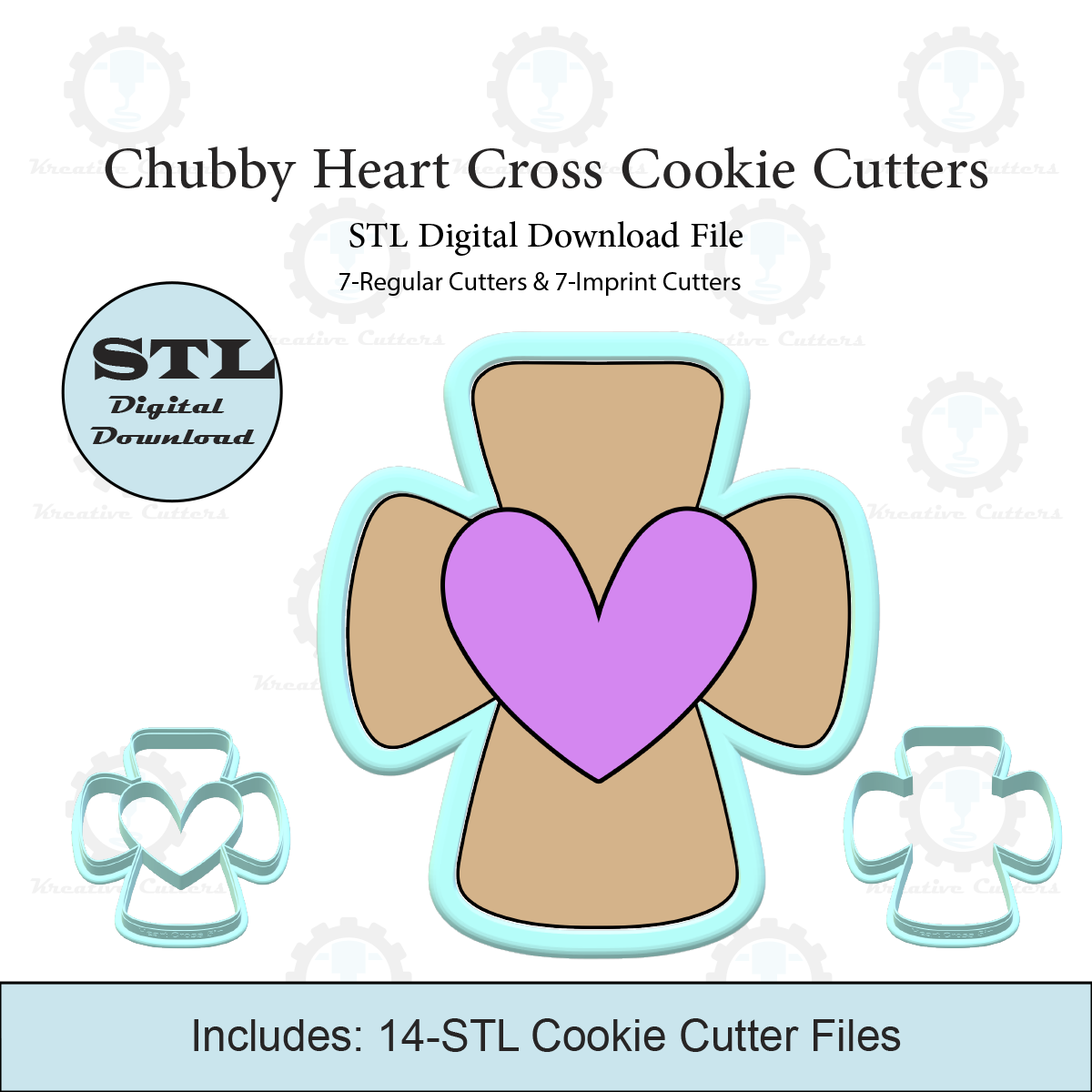 Chubby Heart Cross Cookie Cutters | Standard & Imprint Cutters Included | STL Files