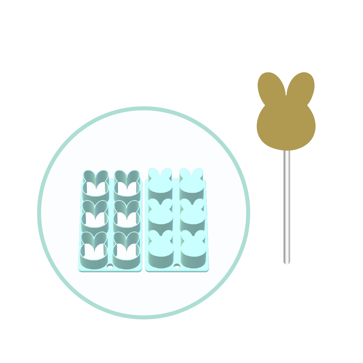 Standard Bunny Cake Pop Mold with 9in Tray | Digital Download STL File