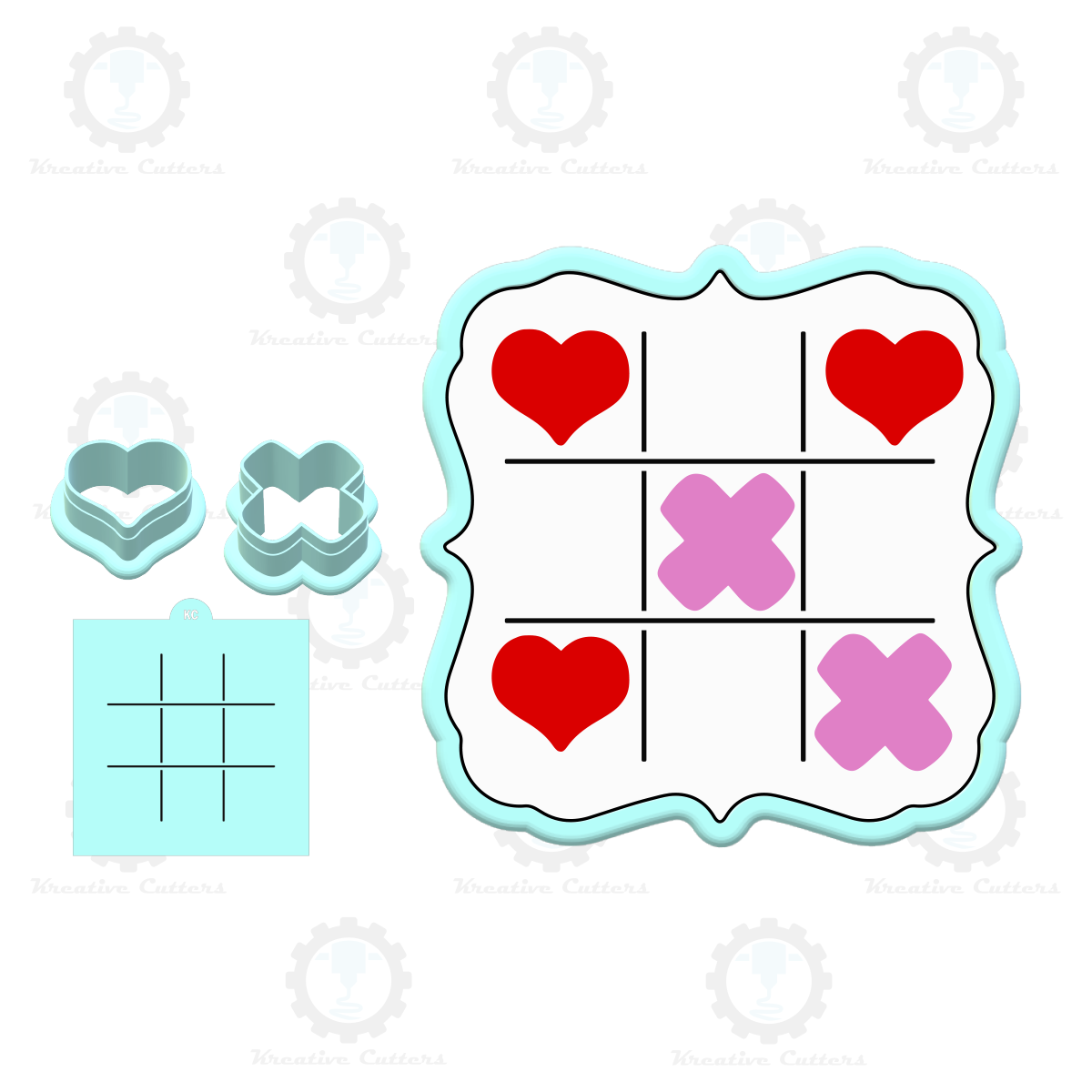 Valentines Tic Tac Toe Cookie Cutter Set with Stencil
