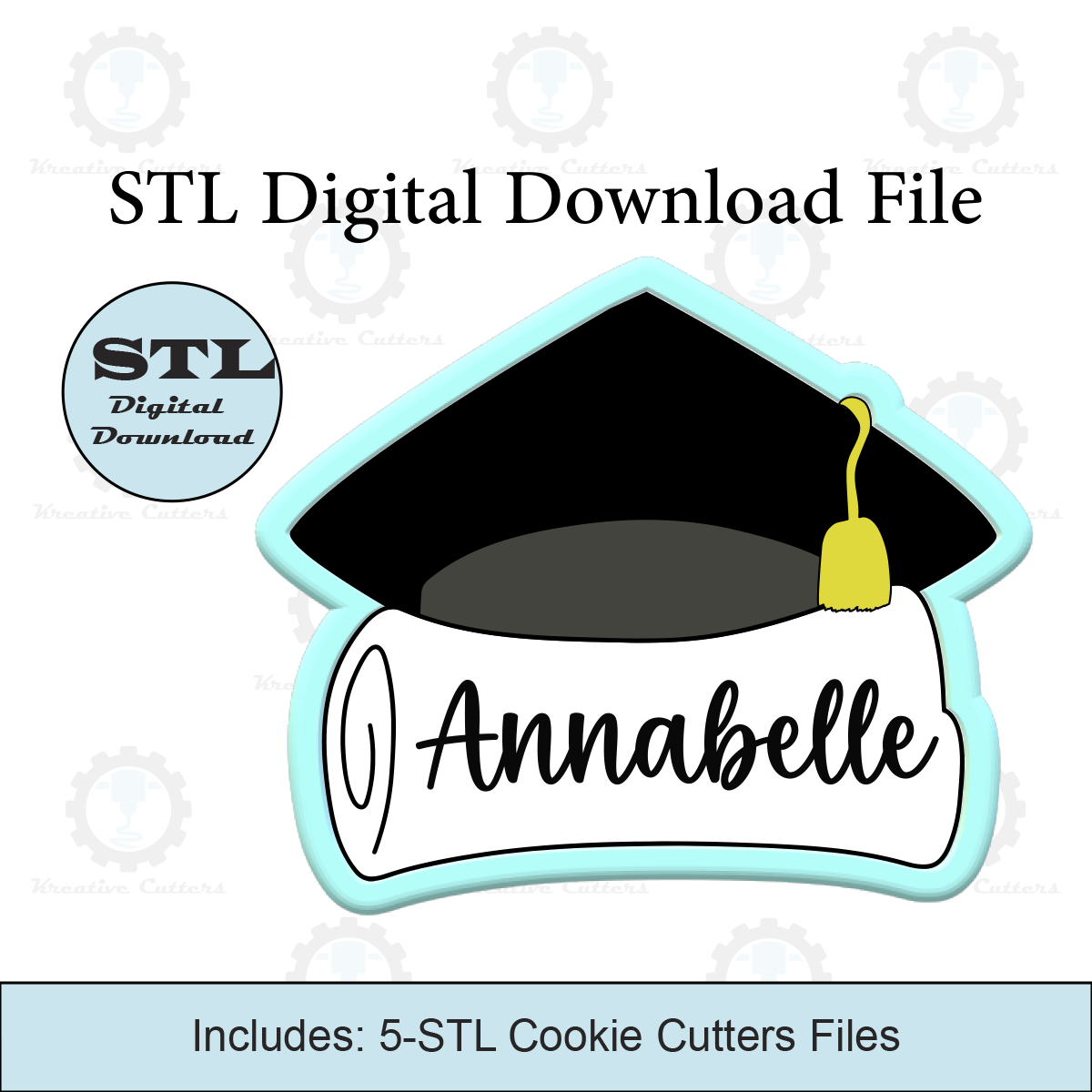 Graduation Cap and Diploma with text box Cookie Cutters | Digital Download STL Files