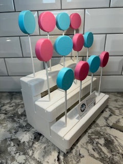 3-Tier Cake Pop Display Stand with Business Card Slot (White/12 Holes)