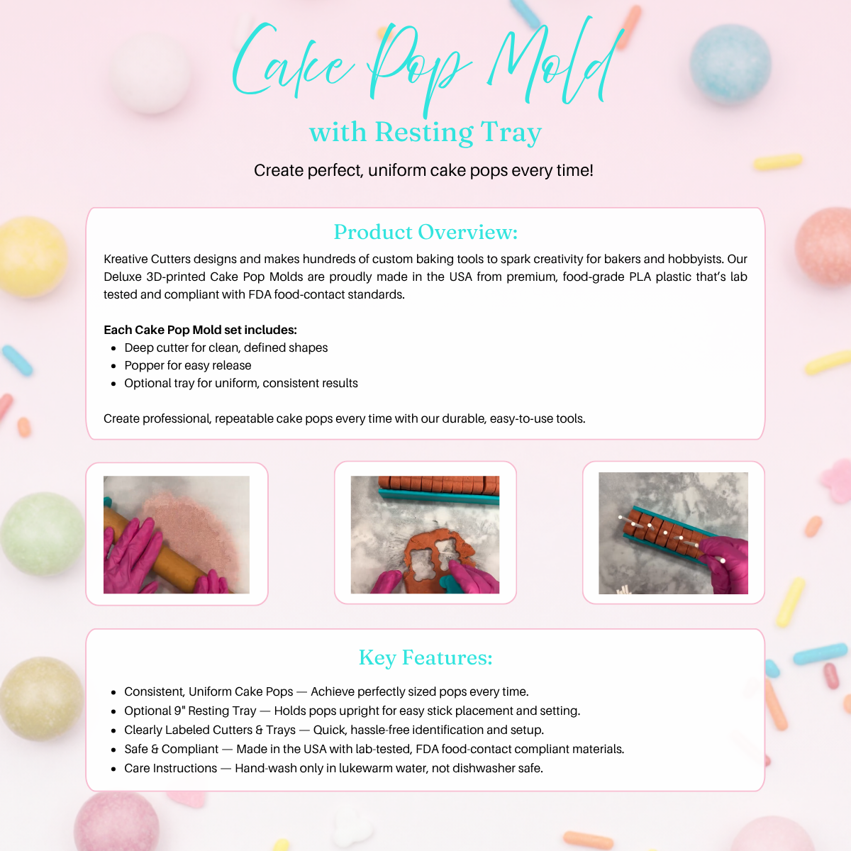 Heart Stuffed Cake Pop Mold with Filling Embosser |Deluxe Cutter, Popper, and Tray Option
