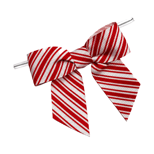 Red & White Stripe Pre-Tied Bow w/Wire