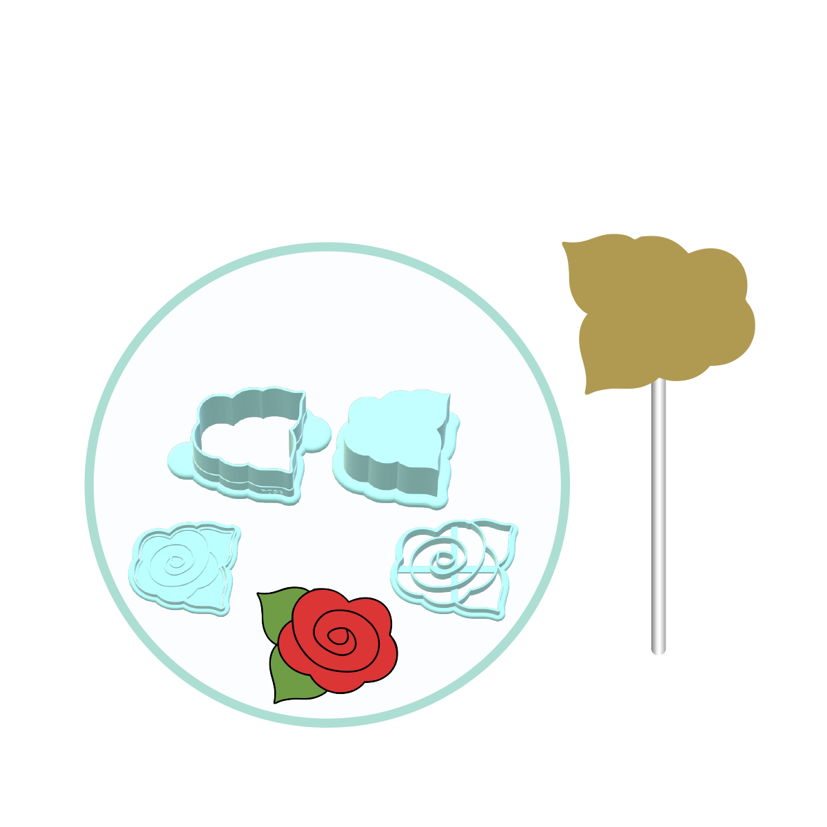 Rose Cake Pop Mold with Fondant Embosser and Stamp | Deluxe Cutter, Popper