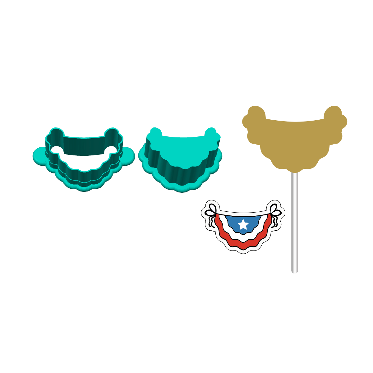 4th Of July Pennant Cake Pop Mold |Deluxe Cutter, Popper, and Tray Option