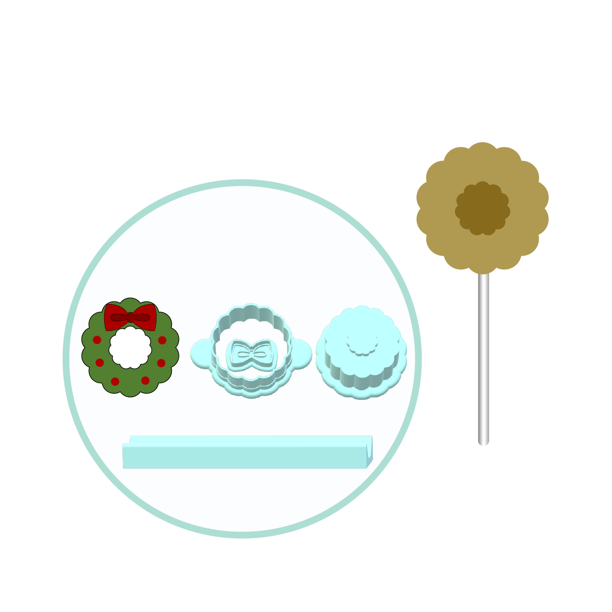Christmas Wreath Cake Pop Mold | Deluxe Cutter, Popper, and Tray Option