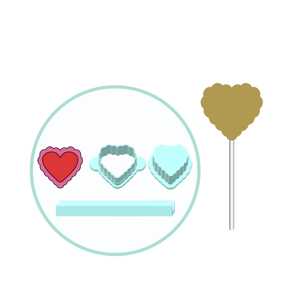 Valentines Scalloped Heart Cake Pop Mold | Deluxe Cutter, Popper, and Tray Option