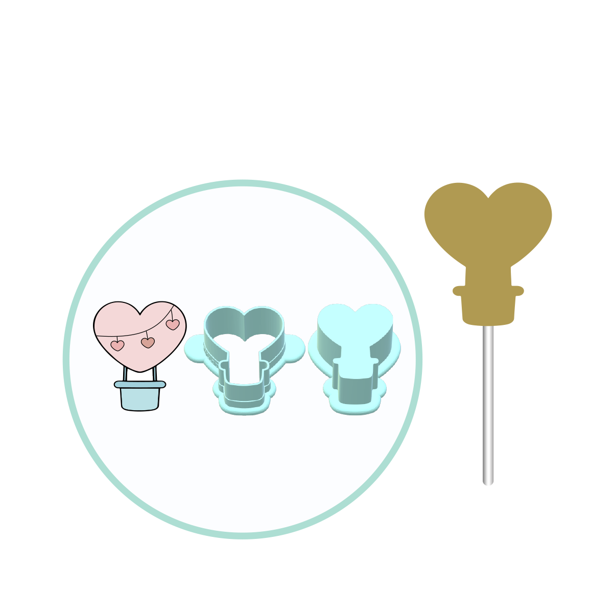 Valentines Heart Air Balloon Cake Pop Mold | Deluxe Cutter, Popper, and Tray Option