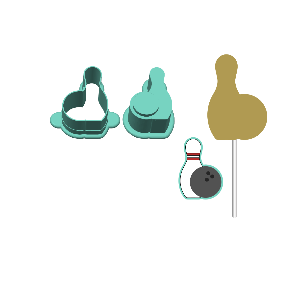 Bowling Pin with Ball Cake Pop Mold |Deluxe Cutter, Popper, and Tray Option
