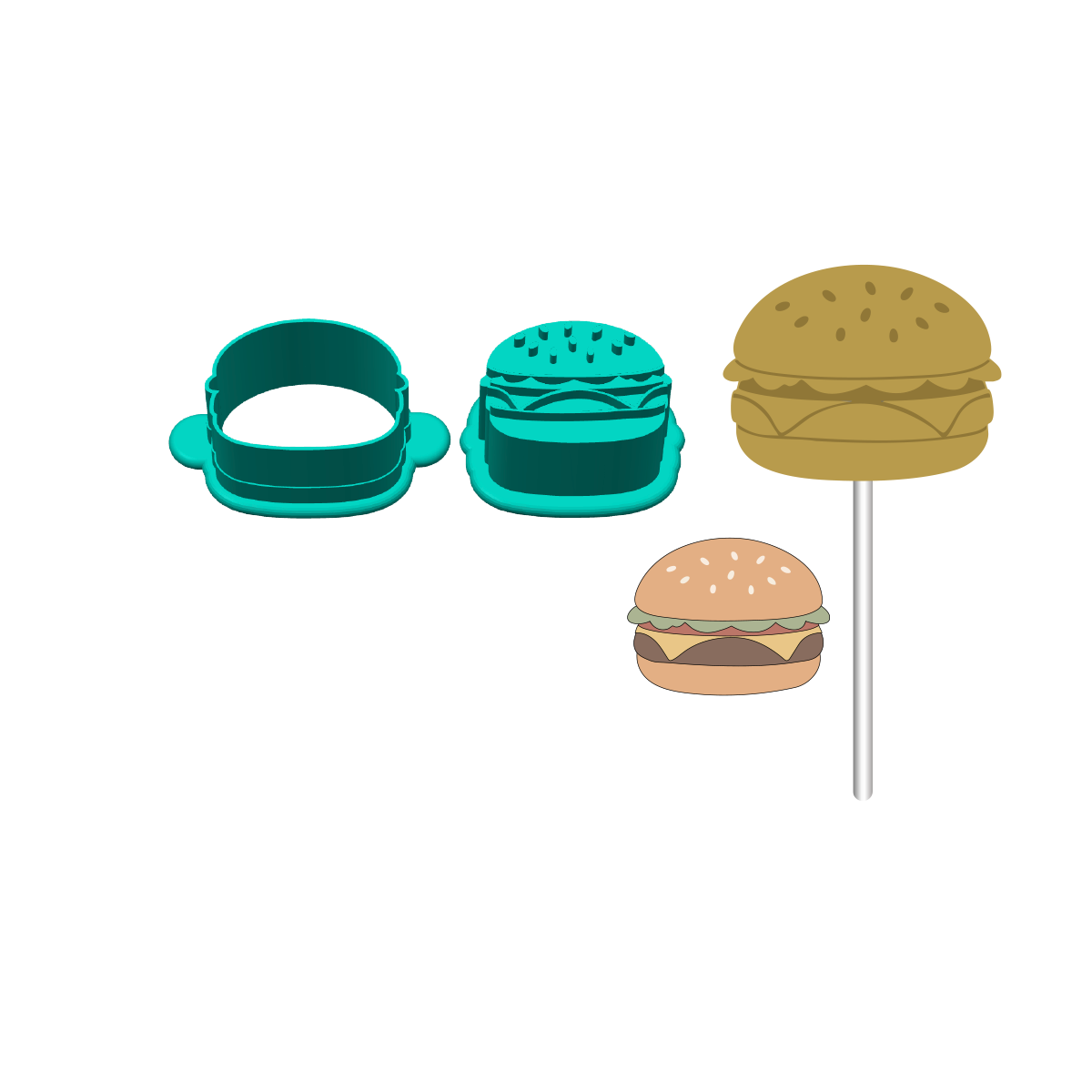 Hamburger Cake Pop Mold |Deluxe Cutter, Popper, and Tray Option