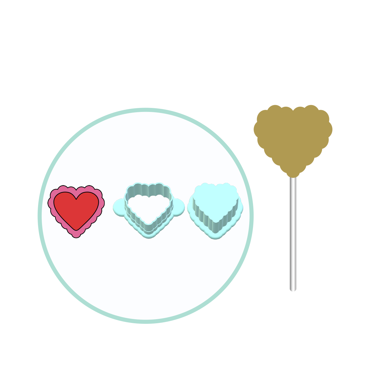 Valentines Scalloped Heart Cake Pop Mold | Deluxe Cutter, Popper, and Tray Option