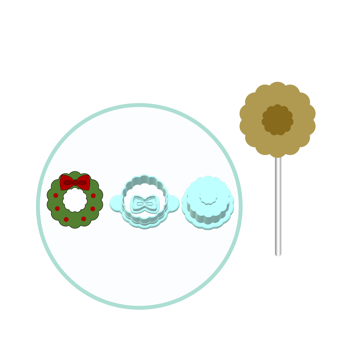 Christmas Wreath Cake Pop Mold | Deluxe Cutter, Popper, and Tray Option