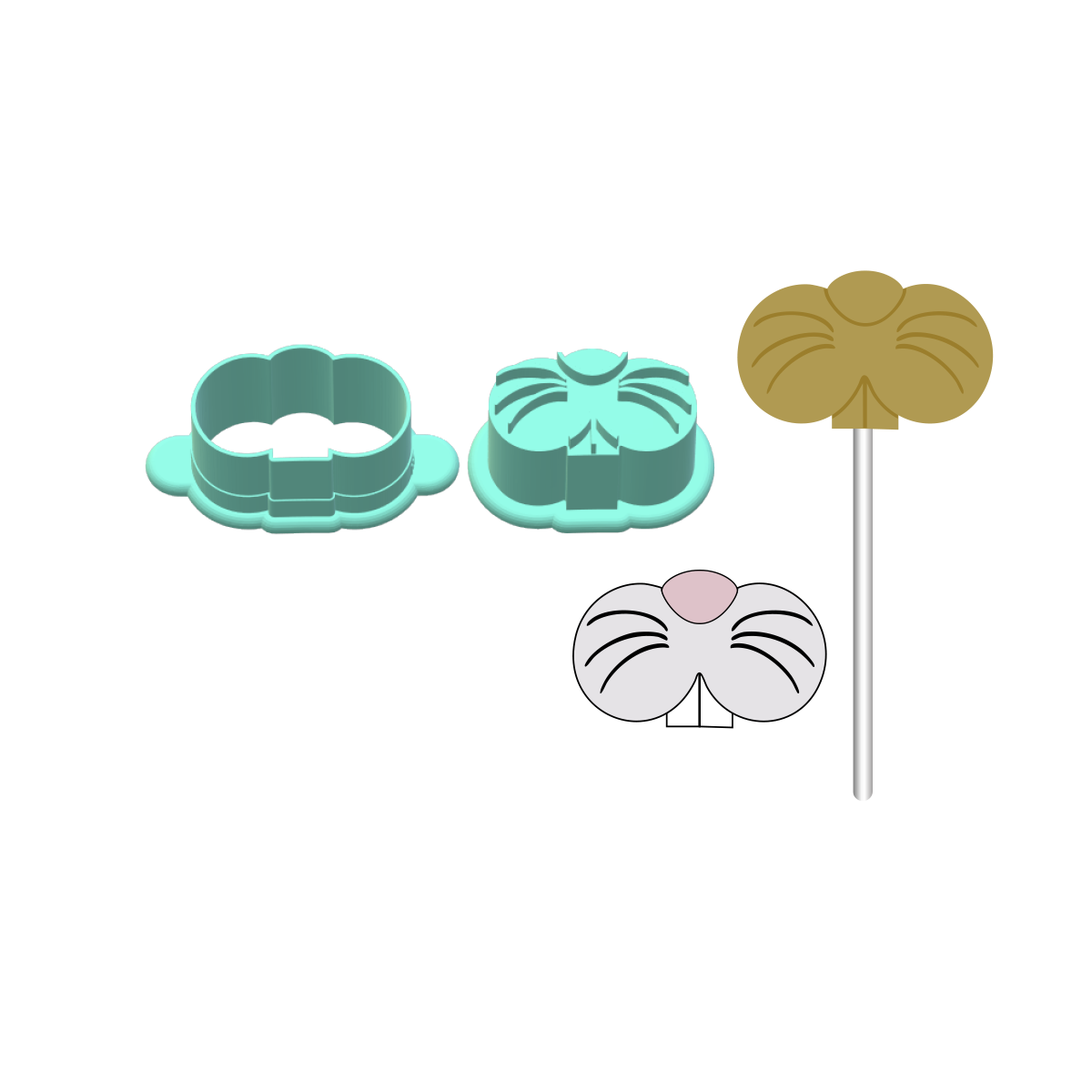 Bunny Face Cake Pop Mold |Deluxe Cutter, Popper, and Tray Option