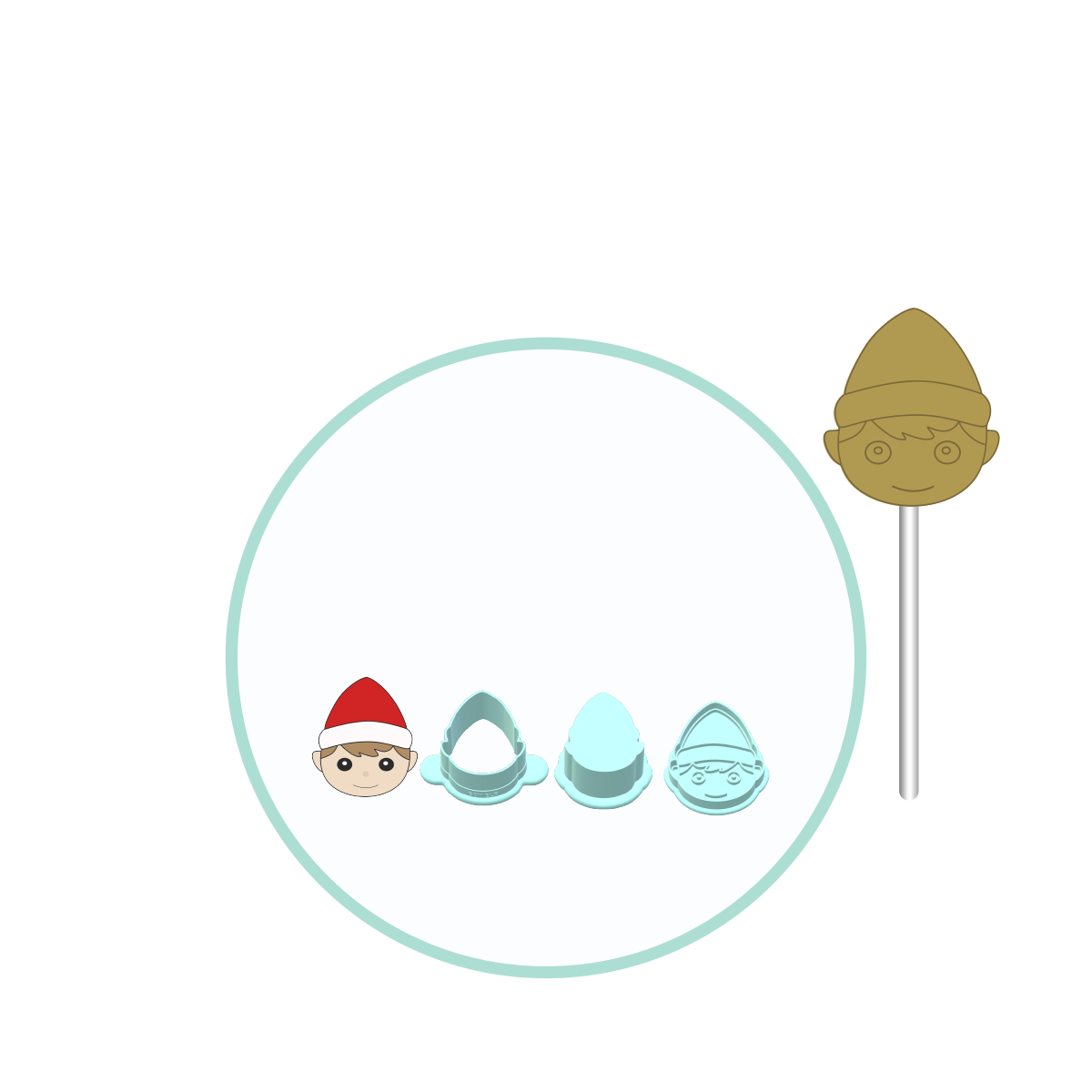 Christmas Elf Cake Pop Molds with Embosser Stamp| Deluxe Cutter, Popper, and Tray Option