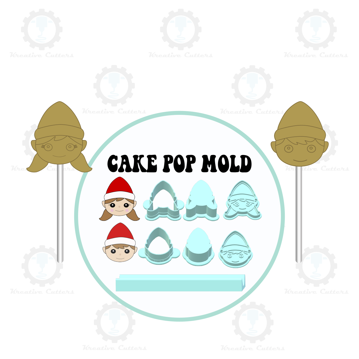 Christmas Elf Cake Pop Molds with Embosser Stamp| Deluxe Cutter, Popper, and Tray Option