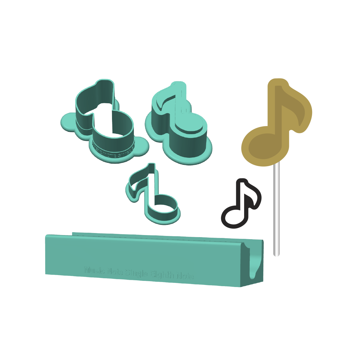 Music Note Single Eighth Note Cake Pop Mold |Deluxe Cutter, Popper, and Tray Option