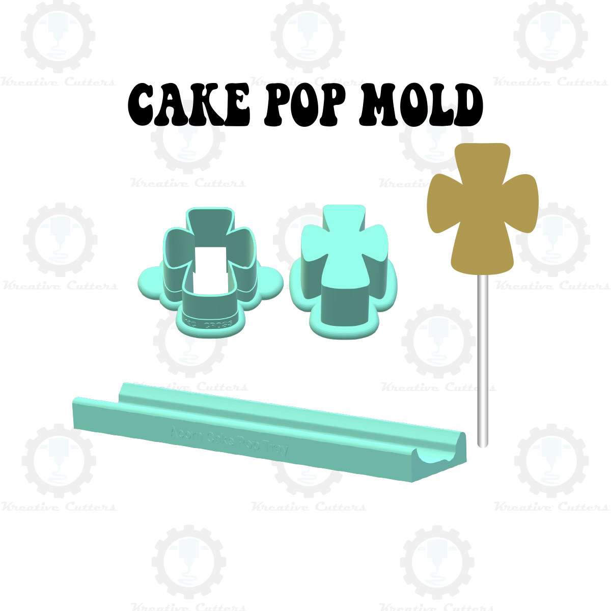Chubby Cross Cake Pop Mold | Deluxe Cutter, Popper, Fondant Cutter and Tray Option