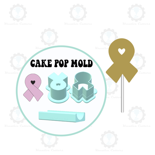 Cancer Ribbon Cake Pop Mold with Heart Embosser | Deluxe Cutter, Popper, and Tray Option