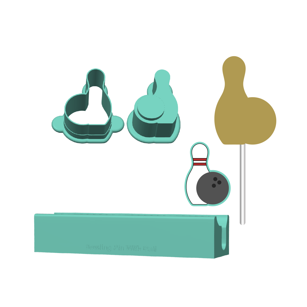 Bowling Pin with Ball Cake Pop Mold |Deluxe Cutter, Popper, and Tray Option