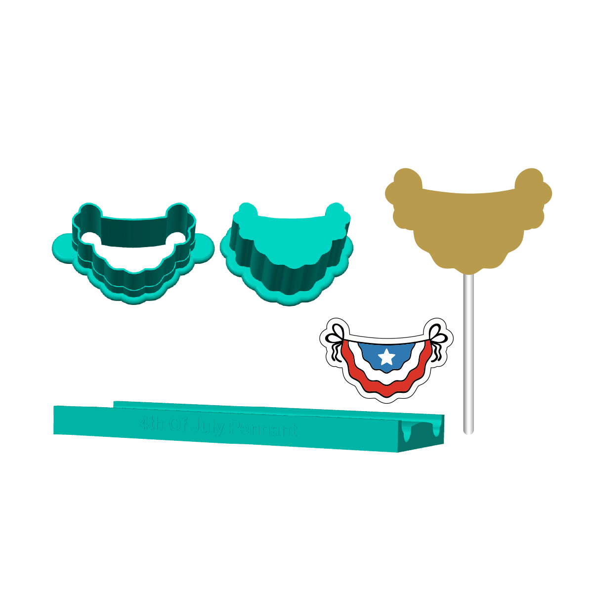 4th Of July Pennant Cake Pop Mold |Deluxe Cutter, Popper, and Tray Option