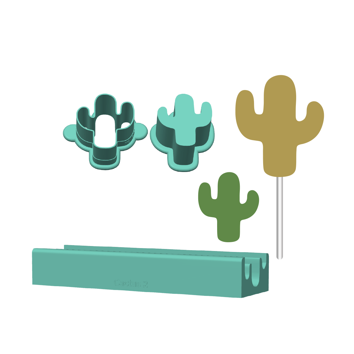 Cactus 2 Cake Pop Mold |Deluxe Cutter, Popper, and Tray Option