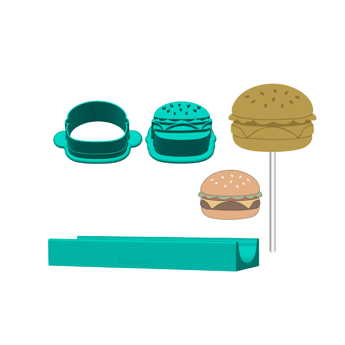 Hamburger Cake Pop Mold |Deluxe Cutter, Popper, and Tray Option