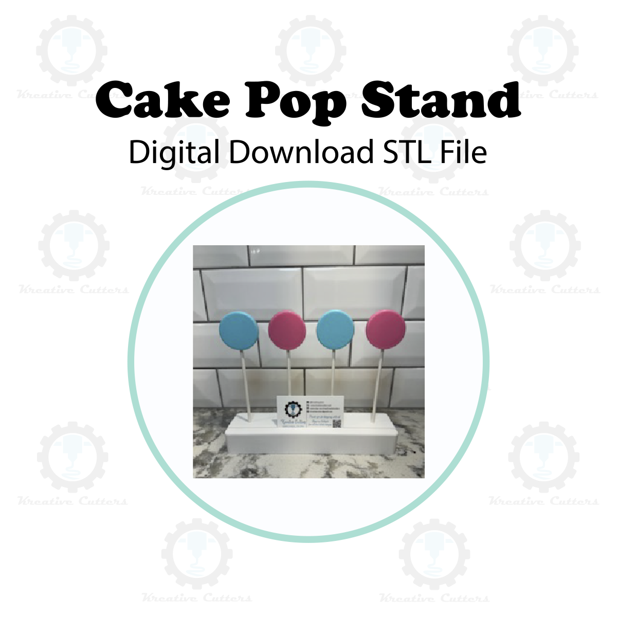 Cake Pop Display Stand with Business Card Slot (4 Holes) | Digital Download STL File