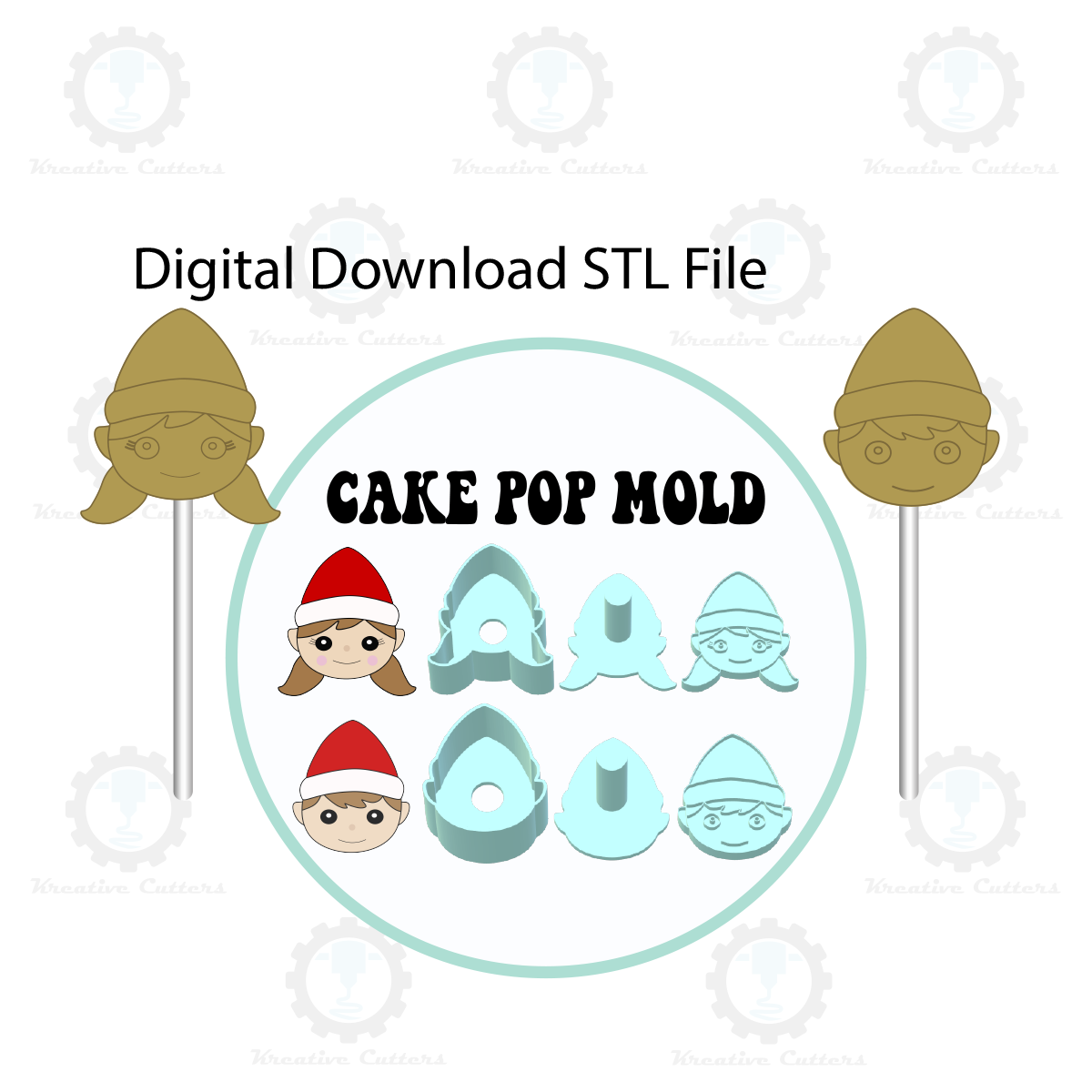 Christmas Elf Cake Pop Molds with Embosser Stamps | Digital Download STL File