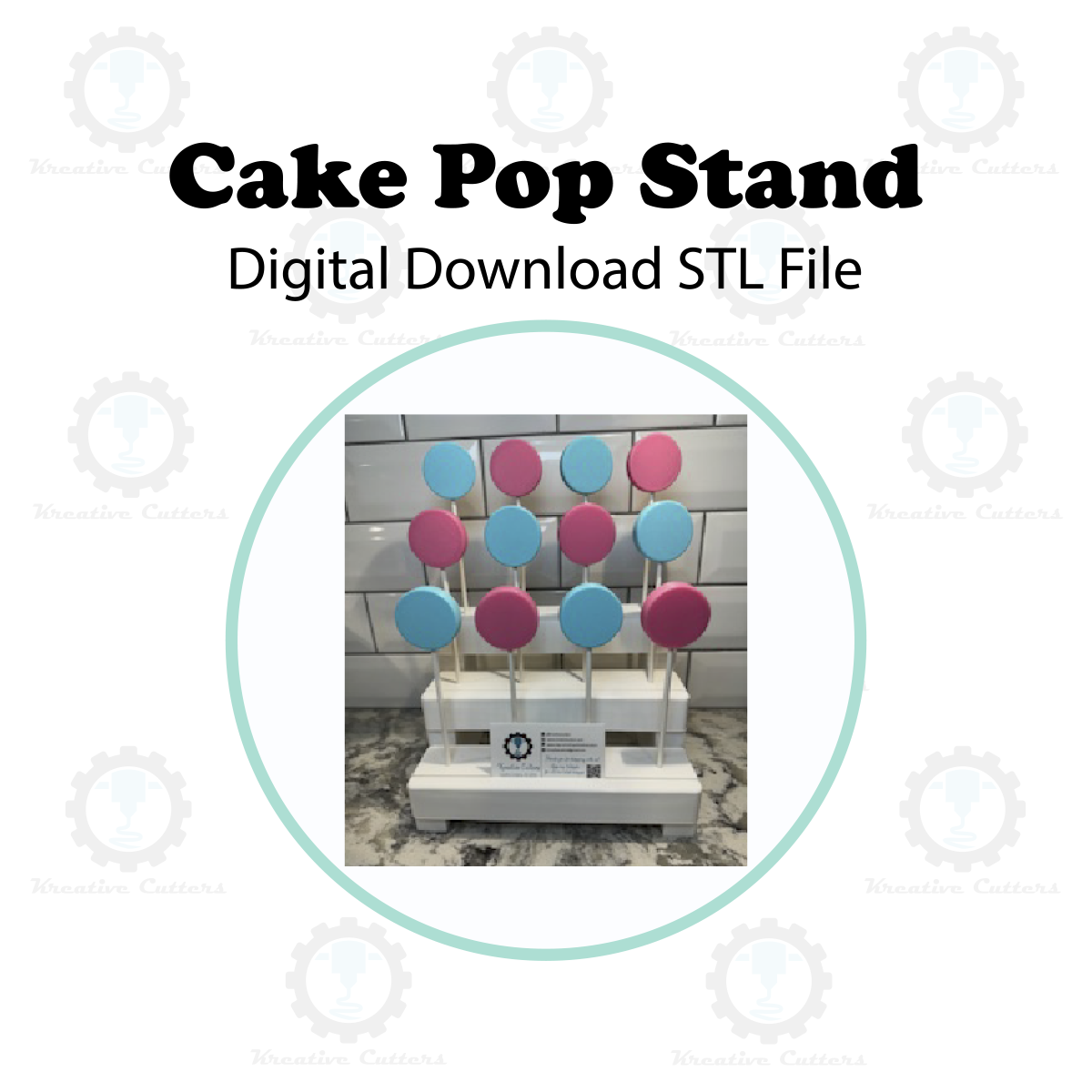 3-Tier Cake Pop Display Stand with Business Card Slot (12 Holes) | Digital Download STL File