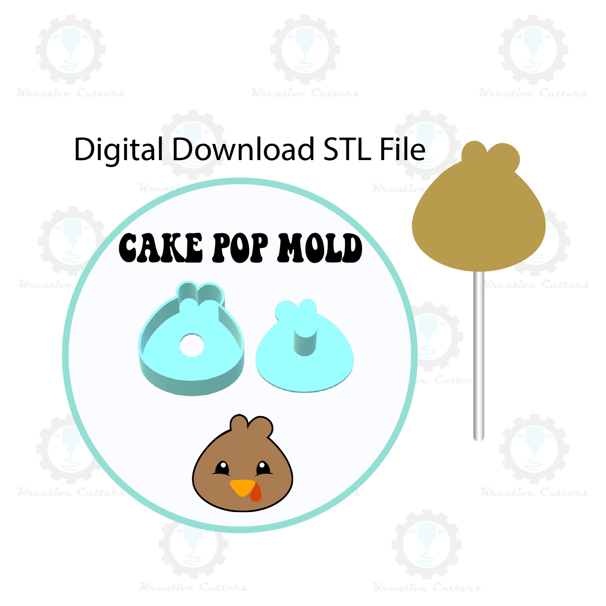 Turkey Face Cake Pop Mold | Digital Download STL File