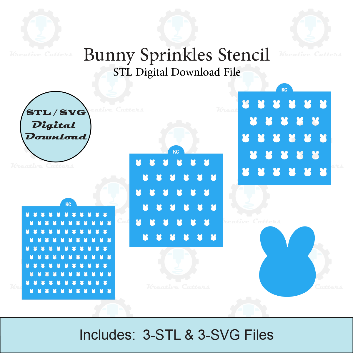 Bunny Sprinkles Stencil | Laser or 3D Printed, Decorating Stencils | Digital Download STL & SVG Files