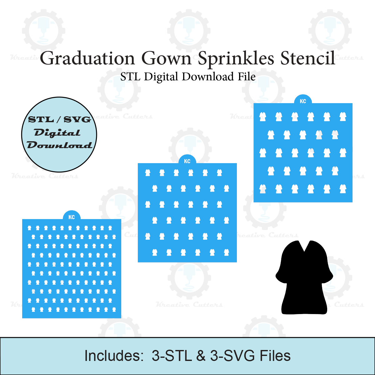 Graduation Gown Sprinkles Stencil | Laser or 3D Printed, Decorating Stencils | Digital Download STL & SVG Files