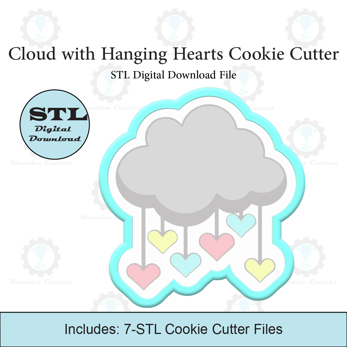 Cloud with Hanging Hearts Cookie Cutters | Standard & Imprint Cutters Included | STL Files