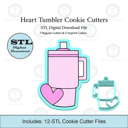 Heart Tumbler Cookie Cutters | Standard & Imprint Cutters Included | STL Files