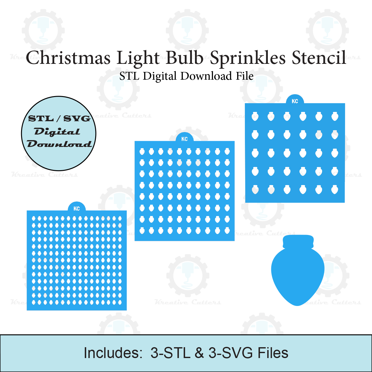 Christmas Light Bulb Sprinkles Stencil | Laser or 3D Printed, Decorating Stencils | Digital Download STL & SVG Files
