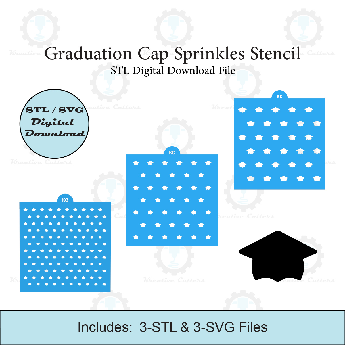 Graduation Cap Sprinkles Stencil | Laser or 3D Printed, Decorating Stencils | Digital Download STL & SVG Files