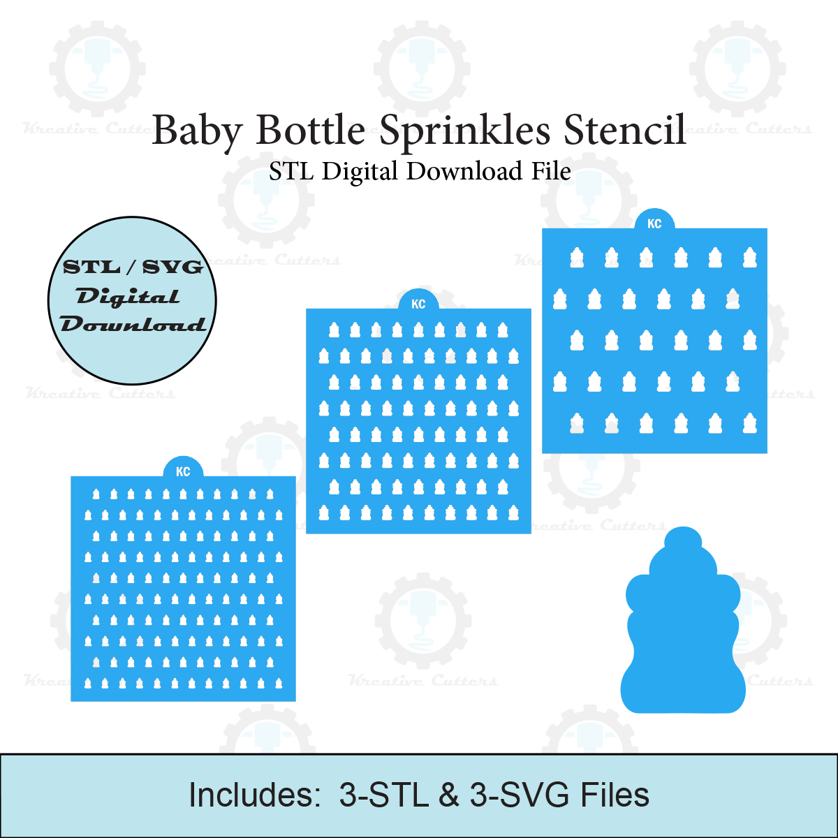 Baby Bottle Sprinkles Stencil | Laser or 3D Printed, Decorating Stencils | Digital Download STL & SVG Files