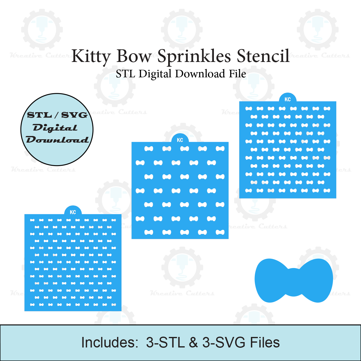 Kitty Bow Sprinkles Stencil | Laser or 3D Printed, Decorating Stencils | Digital Download STL & SVG Files