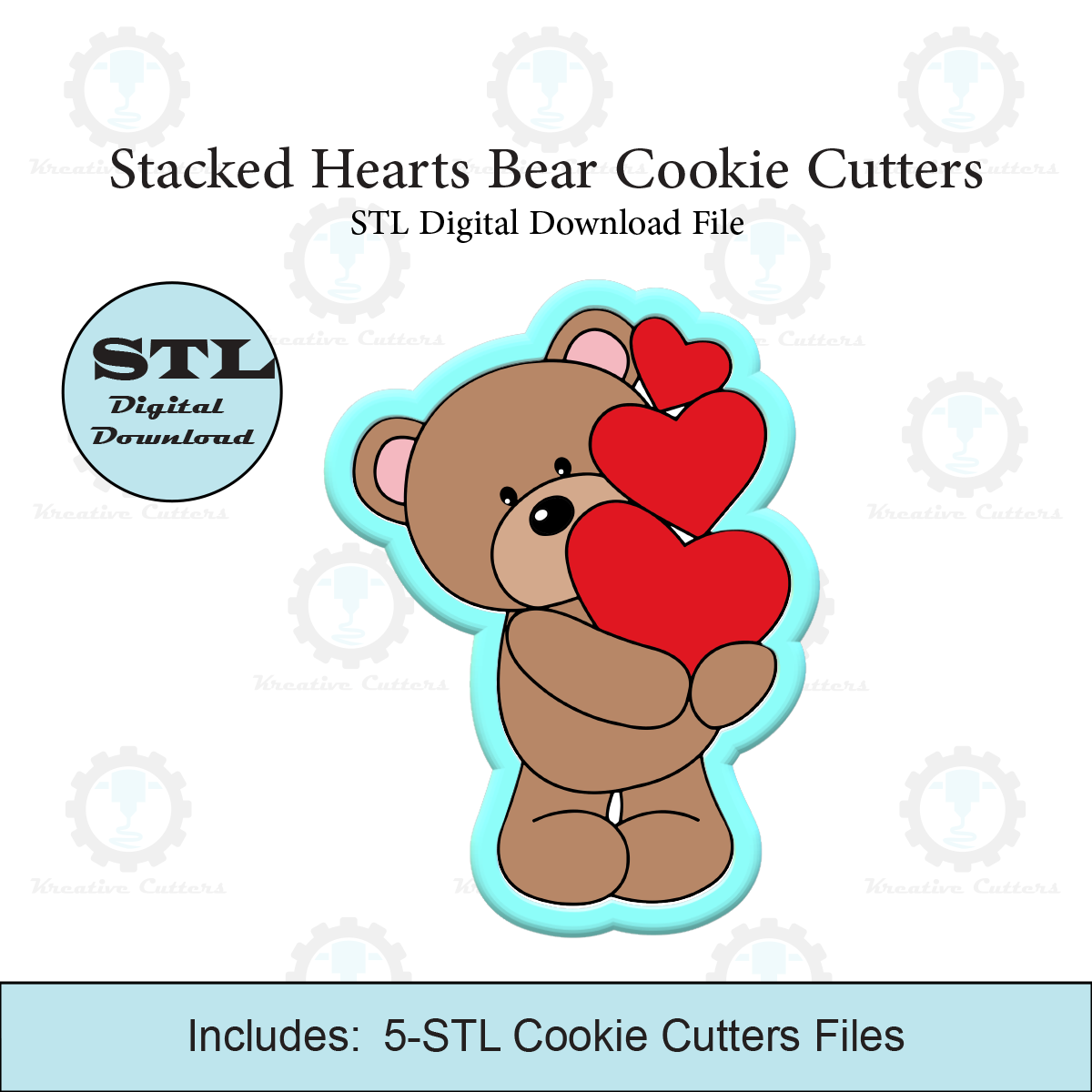 Stacked Hearts Bear Cookie Cutters | STL Files