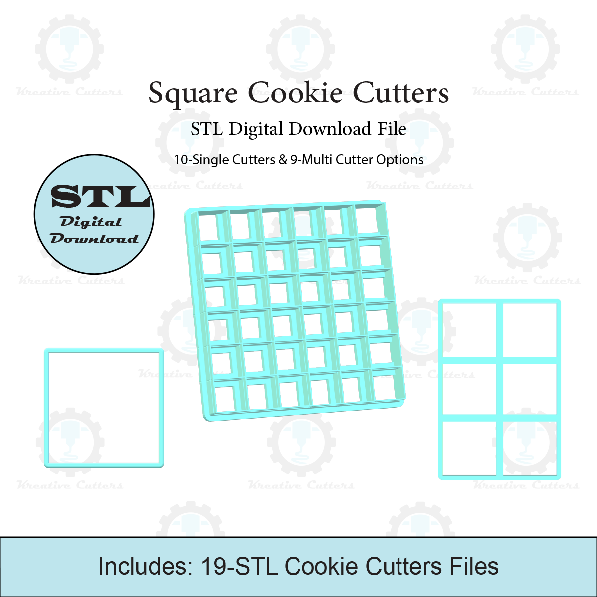Square Cookie Cutters | 10-Single Cutters & 9-Multi Cutter Options | STL File