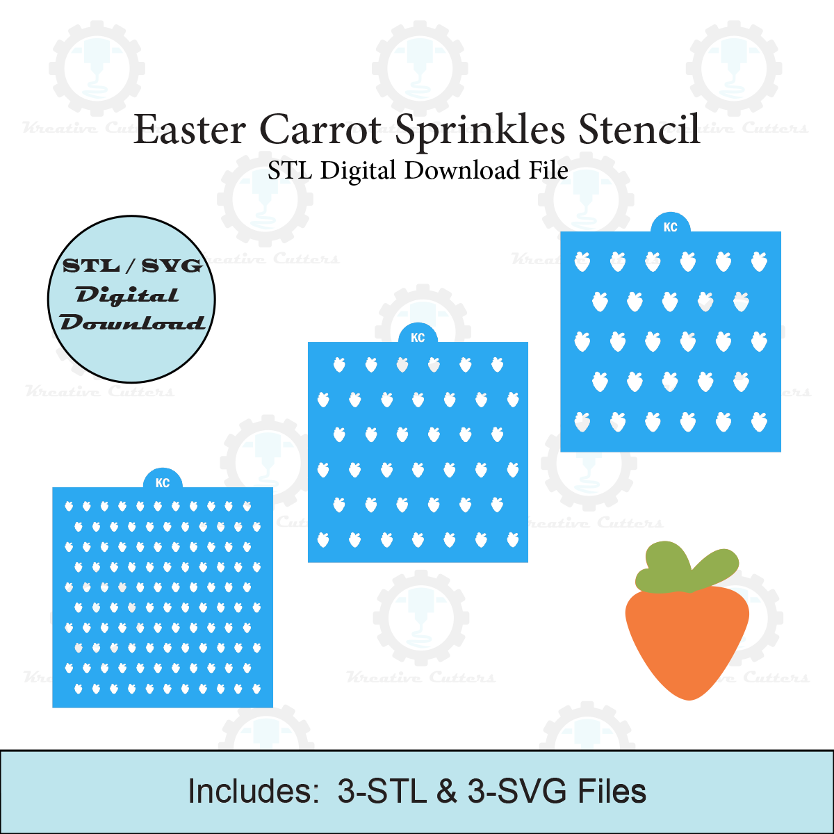 Easter Carrot Sprinkles Stencil | Laser or 3D Printed, Decorating Stencils | Digital Download STL & SVG Files