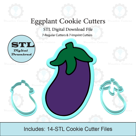 Eggplant Cookie Cutters | Standard & Imprint Cutters Included | STL Files